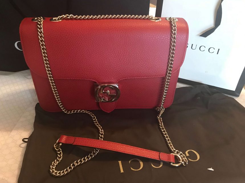 100% Authentic GUCCI RED Leather Shoulder Bag Style 510303 - Lowest ...
